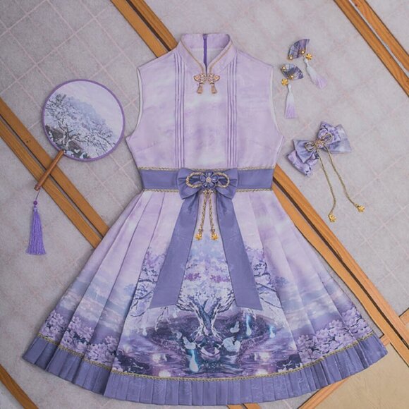 QI LOLITA DRESS 1/XXS Taobao IchigoMikou Fantastic Night JSK Lavender Purple NWT - Picture 4 of 16